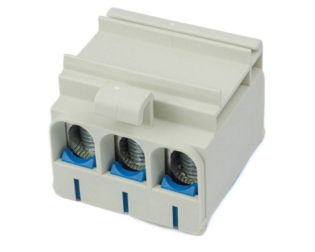 Złącze przelotowe 3‑p AL/CU 3x50mm2 niebieski montaż płaski na szynę DIN