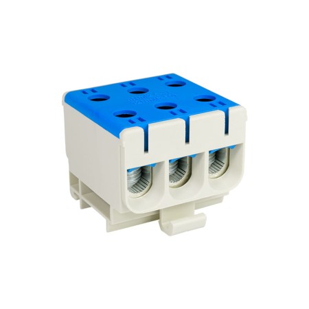 Złącze przelotowe 3‑p AL/CU 3x50mm2 niebieski montaż płaski na szynę DIN