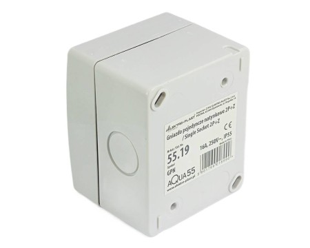 Gniazdo hermetyczne pojedyncze natynkowe hermetyczne GPN IP55 AQUA55 55.19