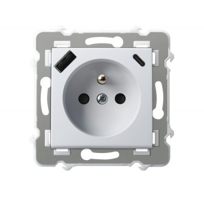 Ospel szafir Gniazdo pojedyncze z uziemieniem z przesłonami torów prądowych z ładowarką, USB A+C GP-1ZZPUSBAC/m/00