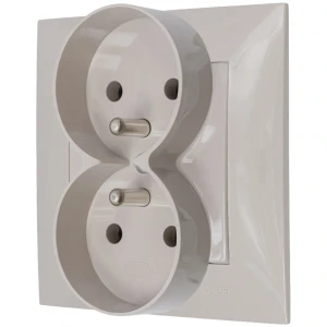 Gniazdo podwójne z ramką seria szafir kolor kaszmirowy beż