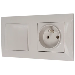 Włącznik pojedynczy z gniazdem pojedynczym z ramką seria szafir kolor kaszmirowy beż