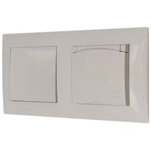 Włącznik pojedynczy z gniazdem hermetycznym z ramką seria szafir kolor kaszmirowy beż