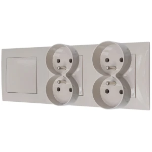 Włącznik pojedynczy i dwa gniazda podwójne z ramką seria szafir kolor kaszmirowy beż