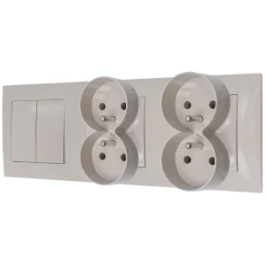 Włącznik podwójny i dwa gniazda podwójne z ramką seria szafir kolor kaszmirowy beż