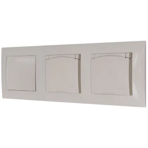 Włącznik pojedynczy i dwa gniazda hermetyczne z ramką seria szafir kolor kaszmirowy beż