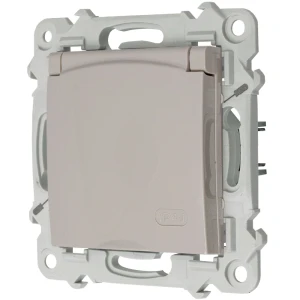 Ospel szafir Gniazdo bryzgoszczelne z uziemieniem IP-44 z przesłonami torów prądowych wieczko przezroczyste kolor KASZMIROWY BEŻ GPH-1ZZP/m/83/d