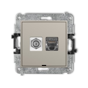 Karlik ICON Mechanizm gniazda antenowego poj. typu F (SAT) + gniazda komp. poj. 1xRJ45, kat. 6 ekranowany, 8-stykowy, bez pola opisowego 60IGFKBO-5