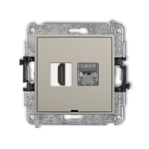 Karlik ICON Mechanizm gniazda pojedynczego HDMI 2.0, 4K + gniazda komp. poj. 1xRJ45, kat. 6, ekranowany, 8-stykowy, bez pola opisowego 60IGHKBO-46