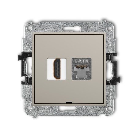 Karlik ICON Mechanizm gniazda pojedynczego HDMI 2.0, 4K + gniazda komp. poj. 1xRJ45, kat. 6, ekranowany, 8-stykowy, bez pola opisowego 60IGHKBO-46