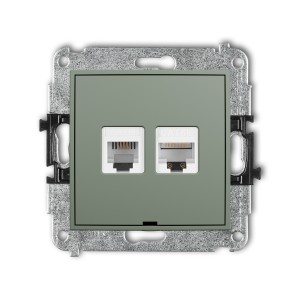 Karlik ICON Mechanizm gniazda telefonicznego pojedynczego 1xRJ11 + komputerowego pojedynczego 1xRJ45, kat. 5e, 8-stykowy, beznarzędziowe, bez pola opisowego 61IGTKBO