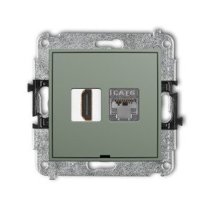 Karlik ICON Mechanizm gniazda pojedynczego HDMI 2.0, 4K + gniazda komp. poj. 1xRJ45, kat. 6, ekranowany, 8-stykowy, bez pola opisowego 61IGHKBO-46