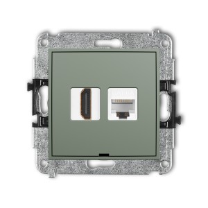 Karlik ICON Mechanizm gniazda pojedynczego HDMI 2.0, 4K + gniazda komp. poj. 1xRJ45, kat. 6A, 8-stykowy, bez pola opisowego 61IGHKBO-46A