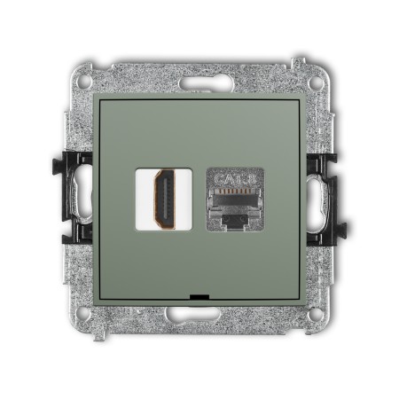 Karlik ICON Mechanizm gniazda pojedynczego HDMI 2.1, 8K + gniazda komp. poj. 1xRJ45, kat. 8, ekranowany, 8-stykowy, bez pola opisowego 61IGHKBO-88