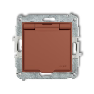 Karlik ICON Mechanizm gniazda bryzgoszczelnego z uziemieniem 2P+Z (klapka terakota, przesłony torów prądowych) 63IGPB-1zp