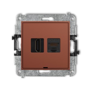 Karlik ICON Mechanizm gniazda pojedynczego HDMI 2.0, 4K + gniazda komp. poj. 1xRJ45, kat. 5e, 8-stykowy, bez pola opisowego 63IGHKBO-45e