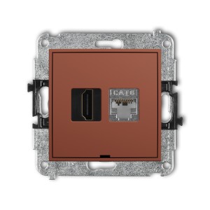 Karlik ICON Mechanizm gniazda pojedynczego HDMI 2.0, 4K + gniazda komp. poj. 1xRJ45, kat. 6, ekranowany, 8-stykowy, bez pola opisowego 63IGHKBO-46