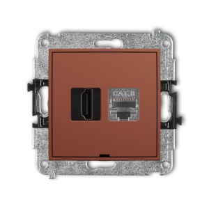 Karlik ICON Mechanizm gniazda pojedynczego HDMI 2.1, 8K + gniazda komp. poj. 1xRJ45, kat. 8, ekranowany, 8-stykowy, bez pola opisowego 63IGHKBO-88