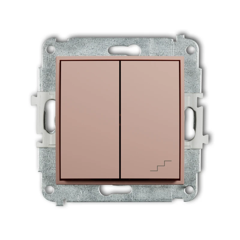 Karlik Seria Mini Mechanizm łącznika jednobiegunowego ze schodowym (osobne zasilanie) kolor łososiowy symbol 62MWP-10.2