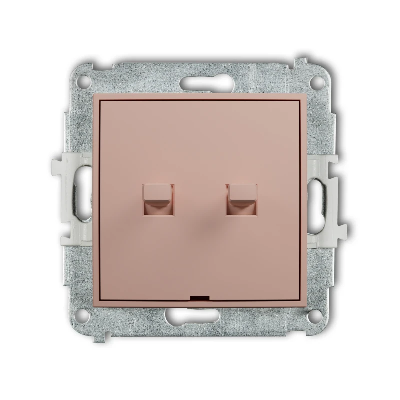 Karlik Seria Mini Mechanizm łącznika jednobiegunowego ze schodowym w stylu amerykańskim (dwa klawisze bez piktogramów,wspólne zasilanie) kolor łososiowy symbol 62MWPUS-10.11