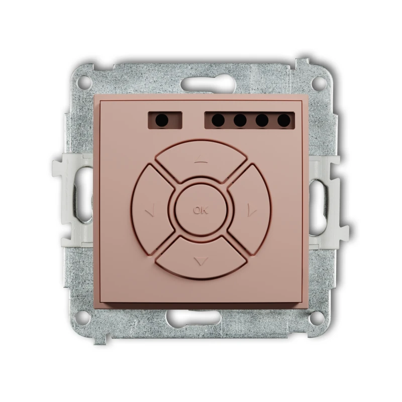 Karlik Seria Mini Mechanizm elektronicznego sterownika roletowego (przycisk centralny/dodatkowy) kolor łososiowy symbol 62MSR-6
