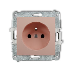 Karlik Seria Mini Mechanizm gniazda pojedynczego z uziemieniem 2P+Z (przesłony torów prądowych) kolor łososiowy symbol 62MGP-1zp