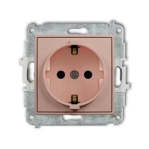 Karlik Seria Mini Mechanizm gniazda pojedynczego z uziemieniem SCHUKO 2P+Z (przesłony torów prądowych) kolor łososiowy symbol 62MGP-1sp