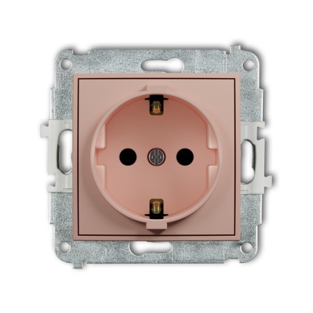Karlik Seria Mini Mechanizm gniazda pojedynczego z uziemieniem SCHUKO 2P+Z (przesłony torów prądowych) kolor łososiowy symbol 62MGP-1sp