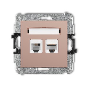 Karlik Seria Mini Mechanizm gniazda telefonicznego pojedynczego 1xRJ11 + komputerowego pojedynczego 1xRJ45, kat. 5e, 8-stykowy, beznarzędziowe kolor łososiowy symbol 62MGTK