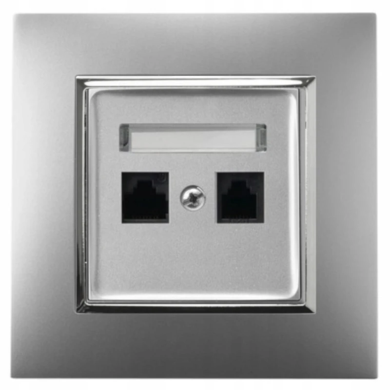 Gniazdo Internetowe Rj45 2X Ospel Aria Srebrny Srebro