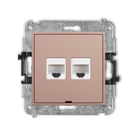 Karlik Seria Mini Mechanizm gniazda komputerowego podwójnego 2xRJ45, kat. 6, 8-stykowy, bez pola opisowego kolor łososiowy symbol 62MGKBO-4