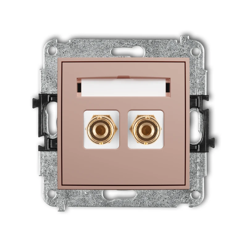 Karlik Seria Mini Mechanizm gniazda głośnikowego pojedynczego (typu banan - czerwony i czarny, pozłacany, 4 mm2, do lutowania) kolor łososiowy symbol 62MGG-3