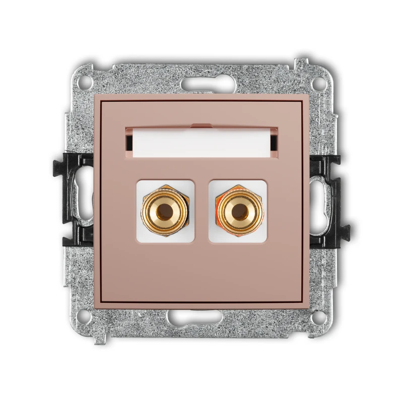 Karlik Seria Mini Mechanizm gniazda głośnikowego pojedynczego (typu banan - czerwony i czarny, pozłacany, 4 mm2, skręcany) kolor łososiowy symbol 62MGG-4