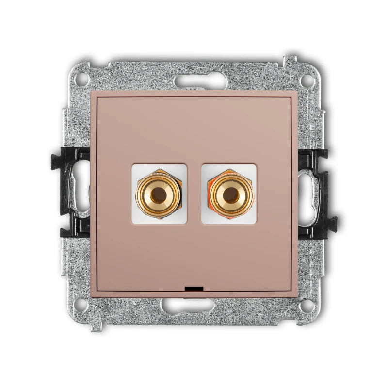 Karlik Seria Mini Mechanizm gniazda głośnikowego pojedynczego, bez pola opisowego (typu banan - czerwony i czarny, pozłacany, 4 mm2, skręcany) kolor łososiowy symbol 62MGGBO-4