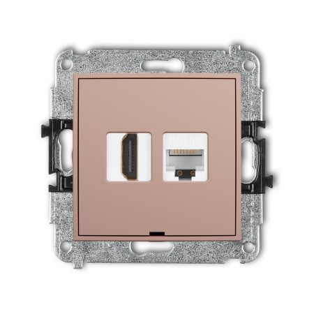 Karlik Seria Mini Mechanizm gniazda pojedynczego HDMI 2.0, 4K + gniazda komp. poj. 1xRJ45, kat. 5e, 8-stykowy, bez pola opisowego kolor łososiowy symbol 62MGHKBO