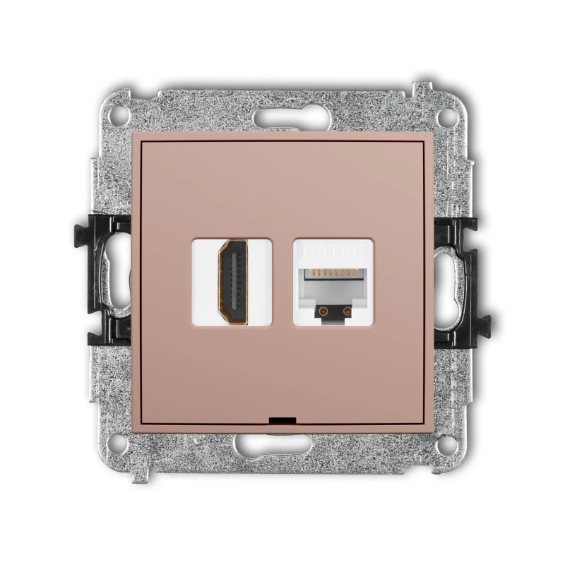 Karlik Seria Mini Mechanizm gniazda pojedynczego HDMI 2.0, 4K + gniazda komp. poj. 1xRJ45, kat. 5e, 8-stykowy, bez pola opisowego kolor łososiowy symbol 62MGHKBO