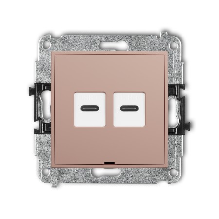 Karlik Seria Mini Mechanizm gniazda podwójnego 2xUSB C-C, bez pola opisowego kolor łososiowy symbol 62MGUSBBO-8