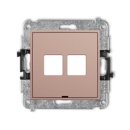 Karlik Seria Mini Mechanizm gniazda multimedialnego podwójnego bez modułu, bez pola opisowego (standard Keystone) kolor łososiowy symbol 62MGMBO-2P