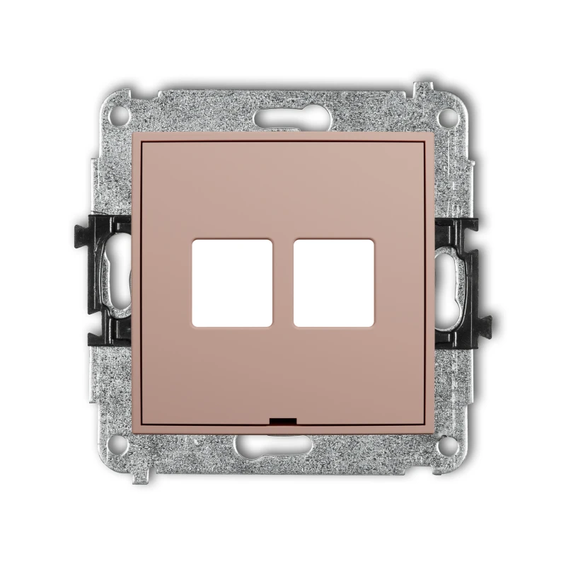 Karlik Seria Mini Mechanizm gniazda multimedialnego podwójnego bez modułu, bez pola opisowego (standard Keystone) kolor łososiowy symbol 62MGMBO-2P