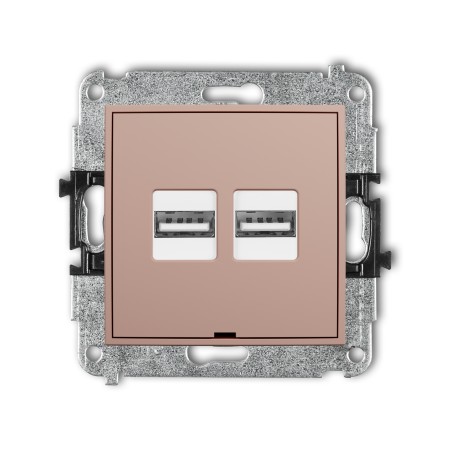 Karlik Seria Mini Mechanizm ładowarki USB podwójnej 2xUSB A, 15,5W max., 5V, 3.1A, bez pola opisowego kolor łososiowy symbol 62MCUSBBO-6
