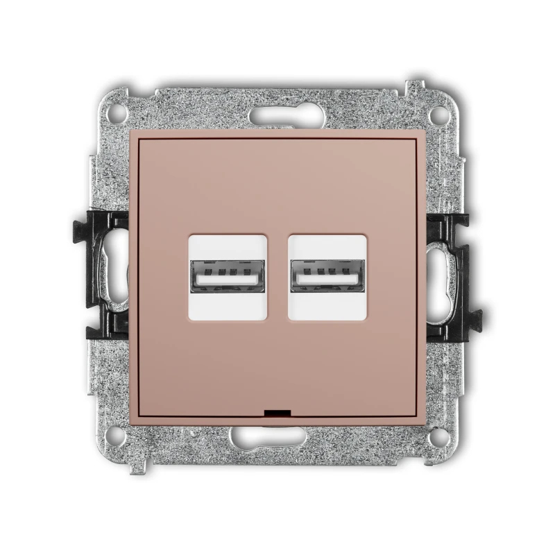 Karlik Seria Mini Mechanizm ładowarki USB podwójnej 2xUSB A, 15,5W max., 5V, 3.1A, bez pola opisowego kolor łososiowy symbol 62MCUSBBO-6