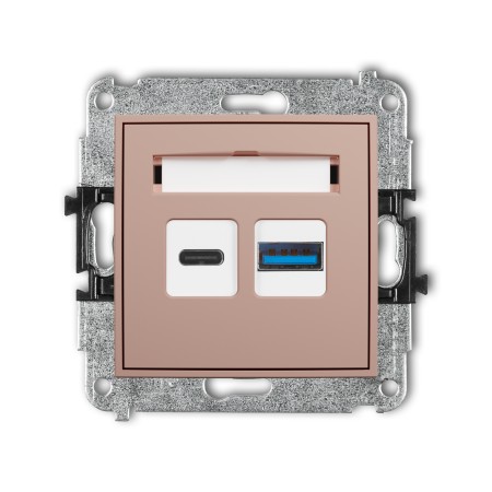 Karlik Seria Mini Mechanizm ładowarki USB podwójnej USB C + USB A, 20W max. kolor łososiowy symbol 62MCUSB-8