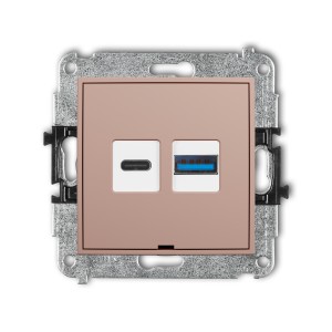 Karlik Seria Mini Mechanizm ładowarki USB podwójnej USB C + USB A, 20W max., bez pola opisowego kolor łososiowy symbol 62MCUSBBO-8