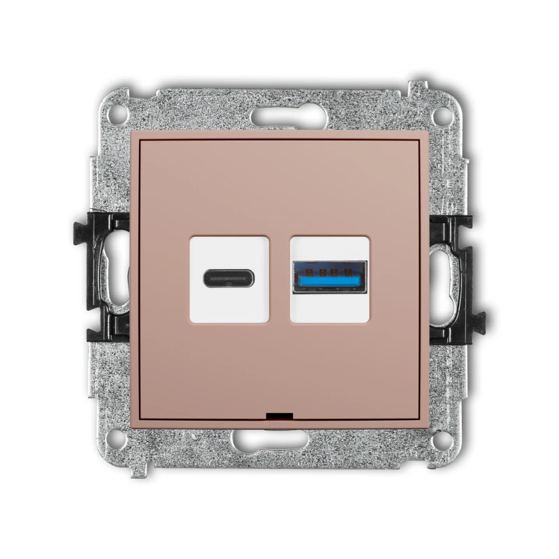 Karlik Seria Mini Mechanizm ładowarki USB podwójnej USB C + USB A, 20W max., bez pola opisowego kolor łososiowy symbol 62MCUSBBO-8
