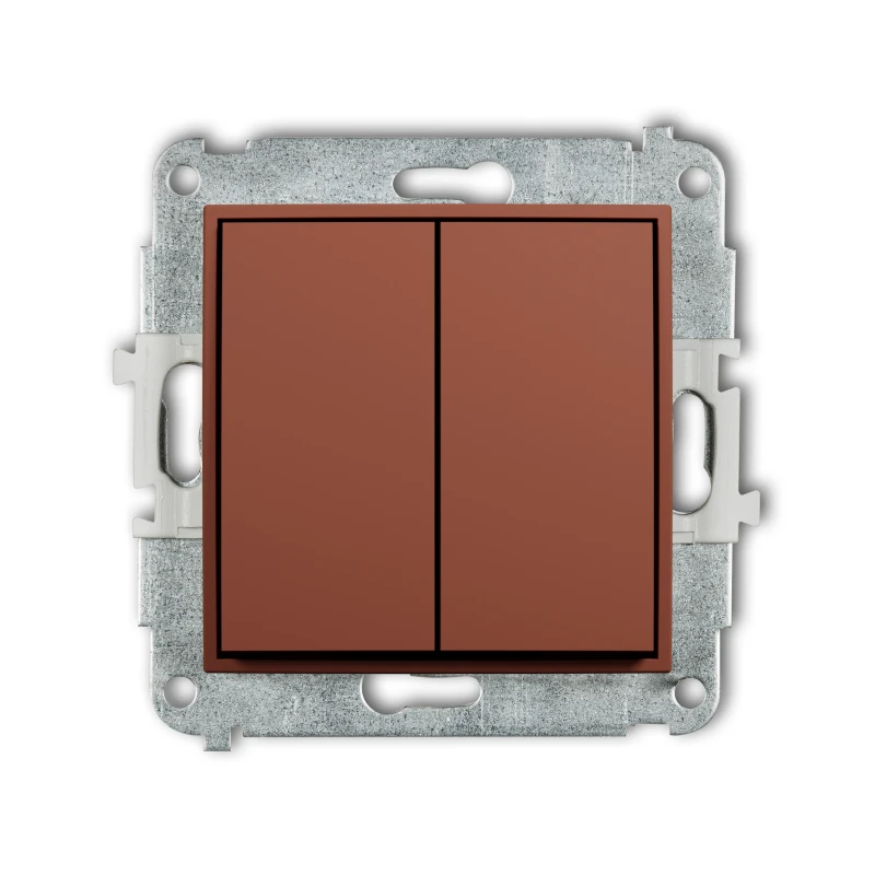 Karlik Seria Mini Mechanizm łącznika podwójnego schodowego (dwa klawisze bez piktogramów) kolor terakota symbol 63MWP-33.1