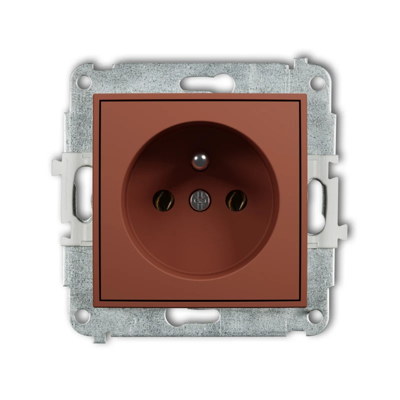 Karlik Seria Mini Mechanizm gniazda pojedynczego z uziemieniem 2P+Z (bez przesłon torów prądowych) kolor terakota symbol 63MGP-1z