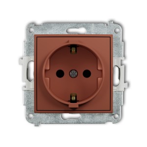 Karlik Seria Mini Mechanizm gniazda pojedynczego z uziemieniem SCHUKO 2P+Z (przesłony torów prądowych) kolor terakota symbol 63MGP-1sp