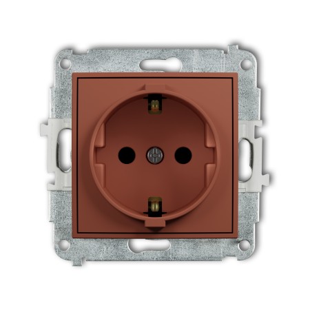 Karlik Seria Mini Mechanizm gniazda pojedynczego z uziemieniem SCHUKO 2P+Z (przesłony torów prądowych) kolor terakota symbol 63MGP-1sp