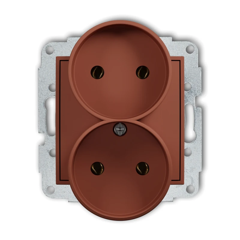 Karlik Seria Mini Mechanizm gniazda podwójnego do ramki bez uziemienia 2x2P (bez przesłon torów prądowych) kolor terakota symbol 63MGPR-2