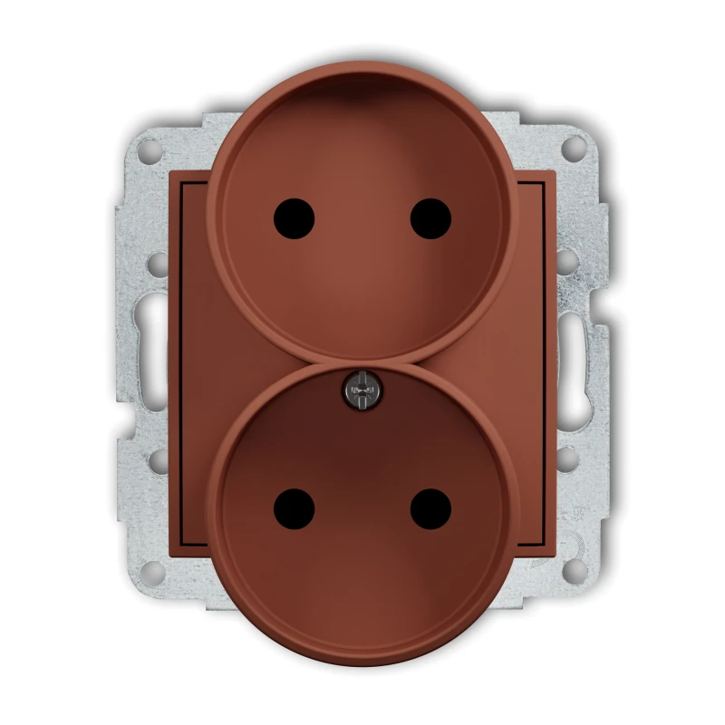 Karlik Seria Mini Mechanizm gniazda podwójnego do ramki bez uziemienia 2x2P (przesłony torów prądowych) kolor terakota symbol 63MGPR-2p